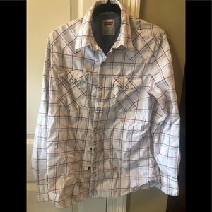 LEVI’S WESTERN SHIRT PEARL SNAP BUTTONS LONG SLEEVES PLAID COWBOY RODEO SIZE M